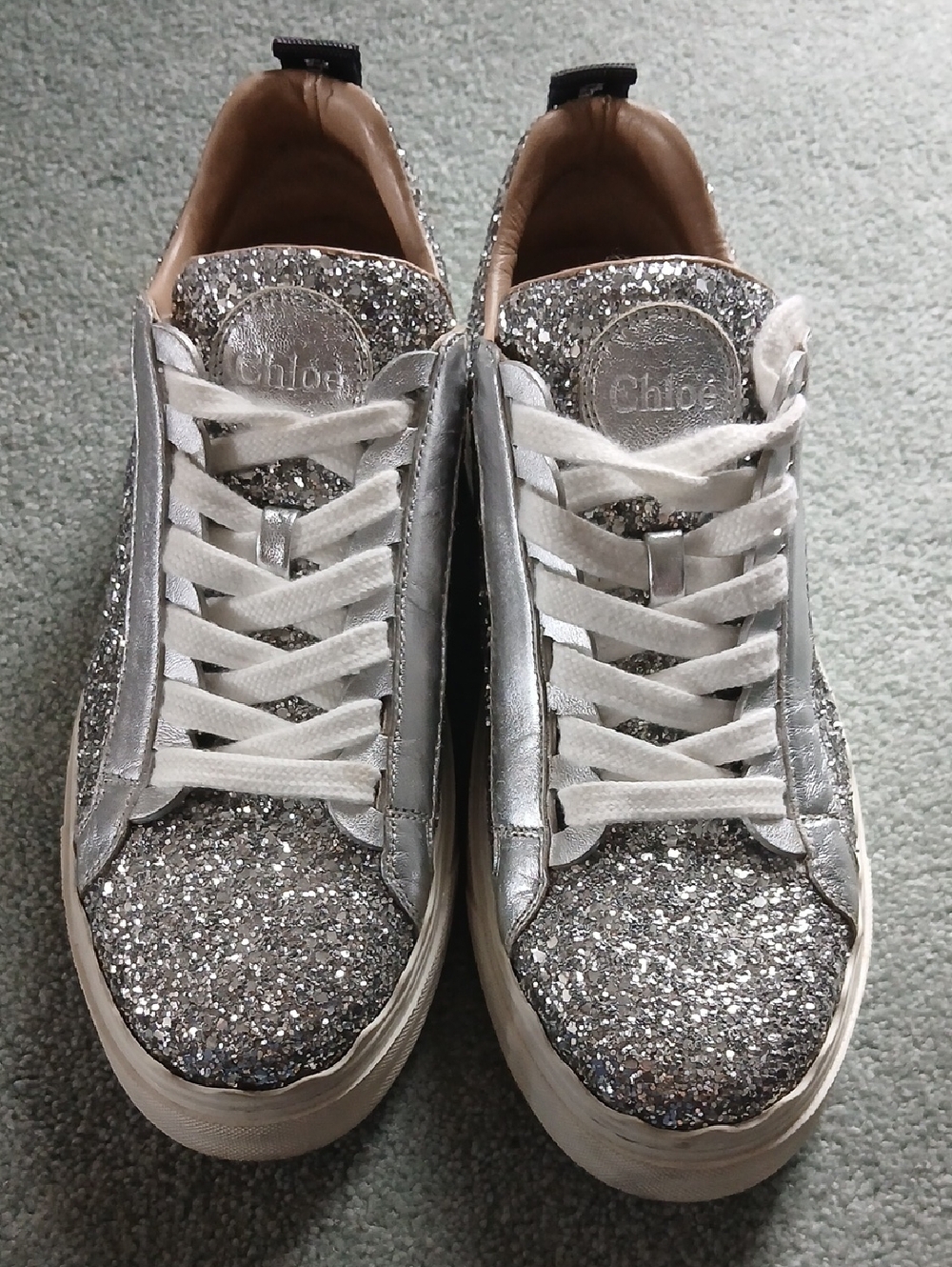 Chloe Silver Glitter Lace-Up Sneakers for Women